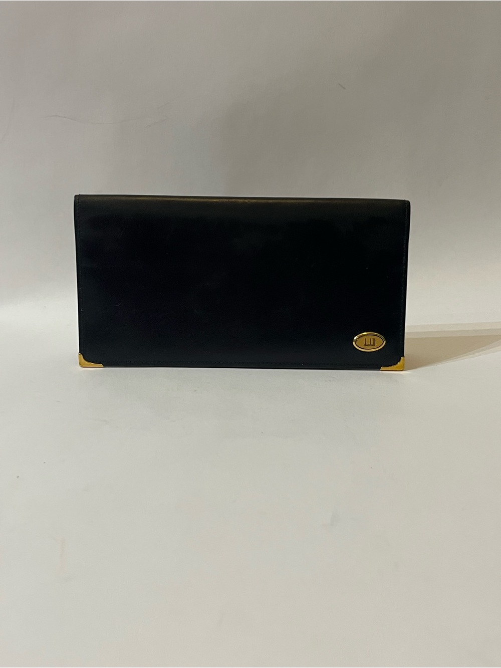 Alfred Dunhill Vintage Leather Checkbook Wallet Black Gold Authenticity Card 🇫🇷